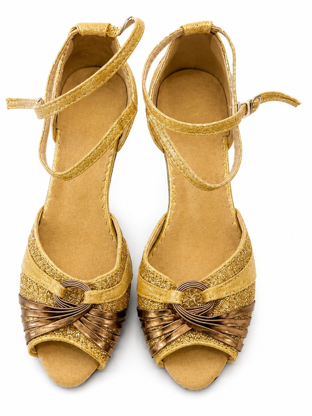 Super Comfortable Ballroom Latin Dance Gold Glitter shoes w Kitten Heels Size 38 - Picture 7 of 17